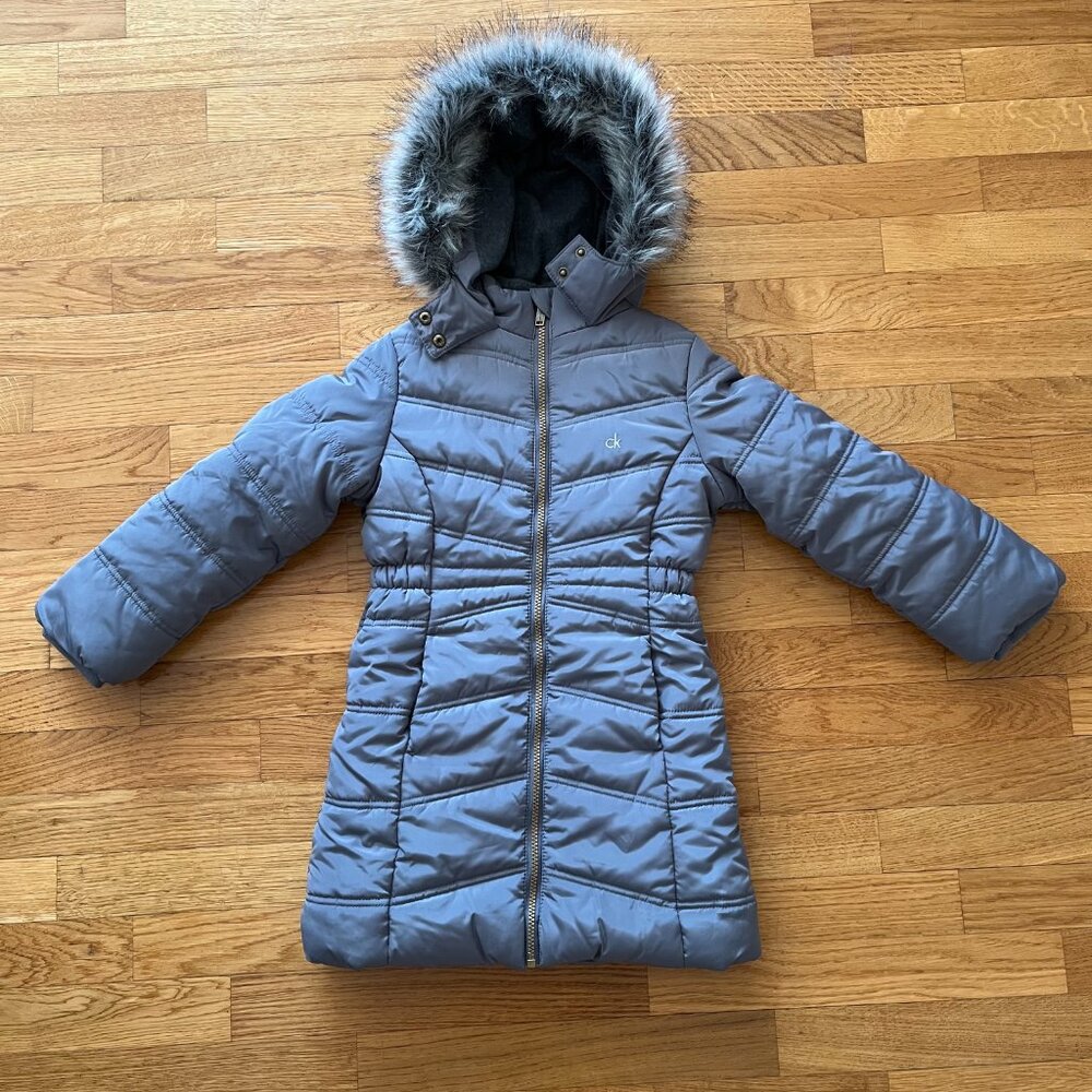 Calvin Klein Kids Girls' Hooded Fleece-lined Long Puffer Jacket, 5/6, $100